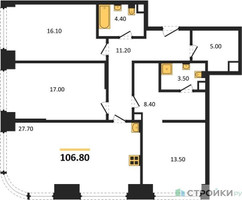 Планировка трехкомнатной(квартира) площадью 106.8 квадратных метров в “ЖК Нагатино Ай-Лэнд”