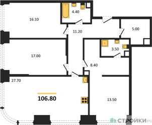 Планировка трехкомнатной(квартира) площадью 106.8 квадратных метров в ЖК “ЖК Нагатино Ай-Лэнд”