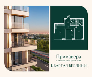 Планировка двухкомнатной(квартира) площадью 63.4 квадратных метров в ЖК “Клубный город на реке Примавера”