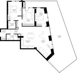 Планировка трехкомнатной(квартира) площадью 118.98 квадратных метров в ЖК “ЖК Джойс”