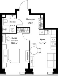 Планировка однокомнатной(квартира) площадью 36.71 квадратных метров в ЖК “Мультиквартал СИТИДЗЕН”