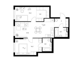 Планировка двухкомнатной(квартира) площадью 63.5 квадратных метров в “ЖК Саларьево парк”