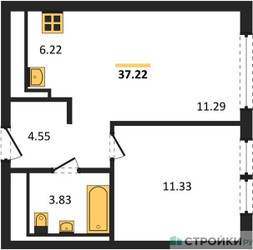 Планировка однокомнатной(квартира) площадью 37.22 квадратных метров в ЖК “ЖК Остафьево”