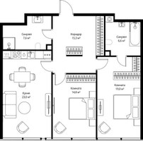 Планировка двухкомнатной(квартира) площадью 86.3 квадратных метров в “ЖК ОНЕ”