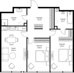 Планировка двухкомнатной(квартира) площадью 86.3 квадратных метров в ЖК “ЖК ОНЕ”
