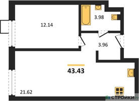 Планировка однокомнатной(квартира) площадью 43.43 квадратных метров в “ЖК Квартал Тетрис”