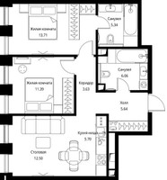 Планировка двухкомнатной(квартира) площадью 63.95 квадратных метров в “ЖК Сити Бэй”