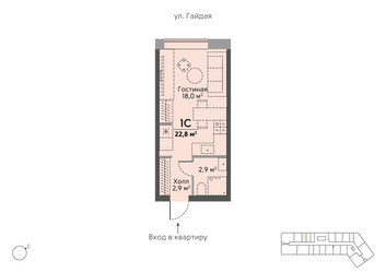 Планировка студии(квартира) площадью 22.9 квадратных метров в ЖК “ЖК Stories на Мосфильмовской”