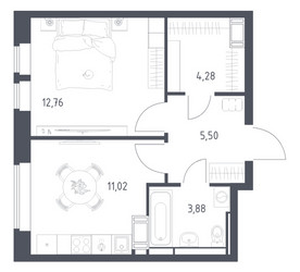 Планировка однокомнатной(квартира) площадью 37.44 квадратных метров в ЖК “ЖК Большое Путилково”