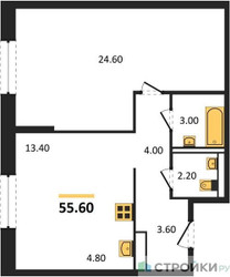 Планировка однокомнатной(квартира) площадью 55.6 квадратных метров в ЖК “ЖК Молжаниново”