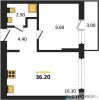 Планировка однокомнатной(квартира) площадью 36.2 квадратных метров в “ЖК Первый квартал”