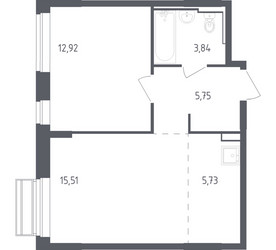 Планировка однокомнатной(квартира) площадью 43.75 квадратных метров в ЖК “ЖК Рублевский Квартал”