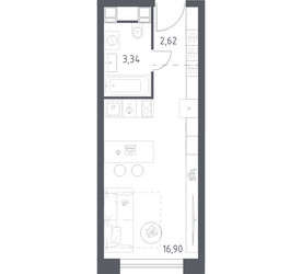 Планировка студии(апартаменты) площадью 22.86 квадратных метров в ЖК “ЖК Пятницкое 58 (Перец)”