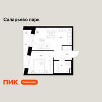 Планировка однокомнатной(квартира) площадью 34.8 квадратных метров в “ЖК Саларьево парк”