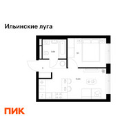 Планировка однокомнатной(квартира) площадью 31.59 квадратных метров в “ЖК Ильинские луга”