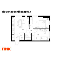 Планировка двухкомнатной(квартира) площадью 51.5 квадратных метров в “Ярославский квартал”