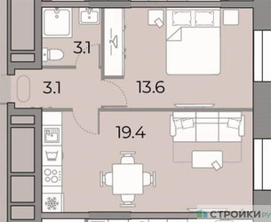 Планировка однокомнатной(квартира) площадью 39.2 квадратных метров в ЖК “ЖК ЗИЛАРТ”