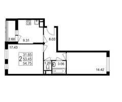 Планировка однокомнатной(квартира) площадью 37.16 квадратных метров в “ЖК Красногорский”