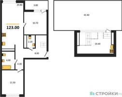 Планировка двухкомнатной(квартира) площадью 123 квадратных метров в “ЖК Первый квартал”