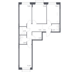 Планировка трехкомнатной(квартира) площадью 78.52 квадратных метров в ЖК “ЖК Новое Внуково”