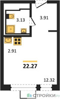 Планировка студии(квартира) площадью 22.27 квадратных метров в “ЖК Молжаниново”