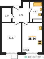 Планировка однокомнатной(квартира) площадью 38.54 квадратных метров в “ЖК Новотомилино”