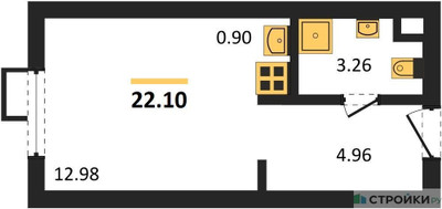 Планировка студии(апартаменты) площадью 22.1 квадратных метров в “ЖК N’ICE LOFT (Найс Лофт)”