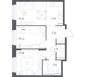 Планировка двухкомнатной(квартира) площадью 51.27 квадратных метров в ЖК “ЖК Квартал Строгино”