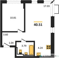 Планировка однокомнатной(квартира) площадью 40.51 квадратных метров в “ЖК Прибрежный Парк”