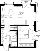 Планировка однокомнатной(квартира) площадью 47.87 квадратных метров в “ЖК СЕТ”