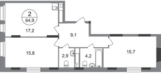Планировка двухкомнатной(квартира) площадью 64.9 квадратных метров в “ЖК Переделкино Ближнее”