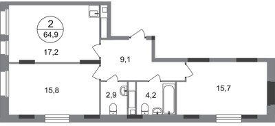 Планировка двухкомнатной(квартира) площадью 64.9 квадратных метров в ЖК “ЖК Переделкино Ближнее”