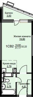Планировка студии(квартира) площадью 32.7 квадратных метров в “ЖК Соболевка”
