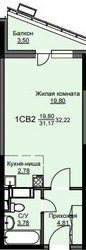 Планировка студии(квартира) площадью 32.7 квадратных метров в ЖК “ЖК Соболевка”