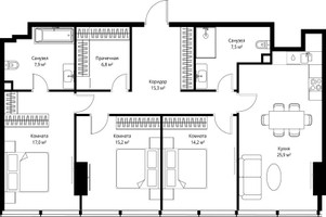 Планировка трехкомнатной(квартира) площадью 109.8 квадратных метров в “ЖК ОНЕ”