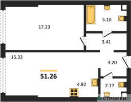 Планировка однокомнатной(квартира) площадью 51.26 квадратных метров в “ЖК Солос”