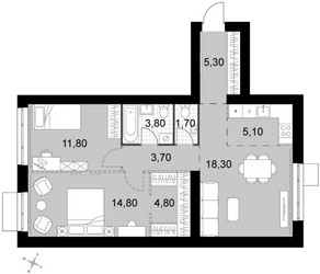 Планировка трехкомнатной(квартира) площадью 69.3 квадратных метров в ЖК “Апрелевка Клаб”
