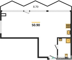 Планировка однокомнатной(апартаменты) площадью 50.9 квадратных метров в “ЖК Nametkin Tower (Наметкин Тауэр)”
