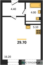 Планировка студии(квартира) площадью 29.7 квадратных метров в ЖК “ЖК Пушкино Град”