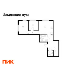 Планировка двухкомнатной(квартира) площадью 60.7 квадратных метров в ЖК “ЖК Ильинские луга”