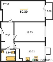 Планировка двухкомнатной(квартира) площадью 47.4 квадратных метров в “ЖК Легендарный квартал на Ботаническом саду”