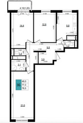 Планировка трехкомнатной(квартира) площадью 78.5 квадратных метров в ЖК “ЖК Одинцово Сити”