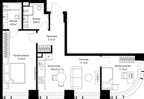 Планировка двухкомнатной(квартира) площадью 64.22 квадратных метров в “ЖК Веер”