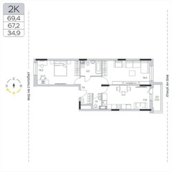 Планировка двухкомнатной(квартира) площадью 66.6 квадратных метров в ЖК “ЖК Пироговская Ривьера”