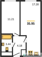 Планировка однокомнатной(апартаменты) площадью 35.95 квадратных метров в “ЖК Пятницкое 58 (Перец)”