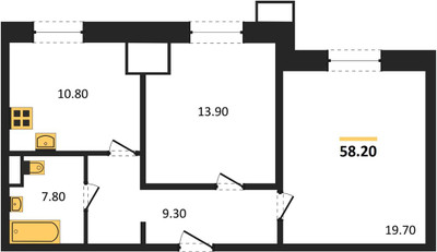 Планировка двухкомнатной(квартира) площадью 58.2 квадратных метров в ЖК “ЖК Парк Легенд 2”