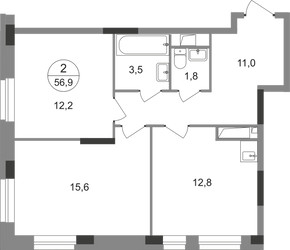 Планировка двухкомнатной(квартира) площадью 56.9 квадратных метров в ЖК “ЖК Первый Московский”