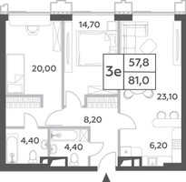 Планировка трехкомнатной(квартира) площадью 81 квадратных метров в “ЖК Will Towers (Вилл Тауэрс)”