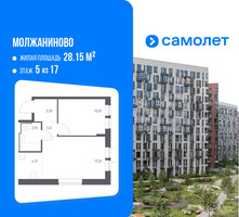 Планировка однокомнатной(квартира) площадью 40.78 квадратных метров в “ЖК Молжаниново”
