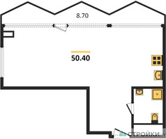 Планировка однокомнатной(апартаменты) площадью 50.4 квадратных метров в “ЖК Nametkin Tower (Наметкин Тауэр)”